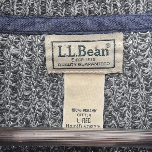 LL Bean Sweater Mens Large Gray Full Zip Elbow Pad Waffle Knit Grandpa Core - Picture 7 of 10